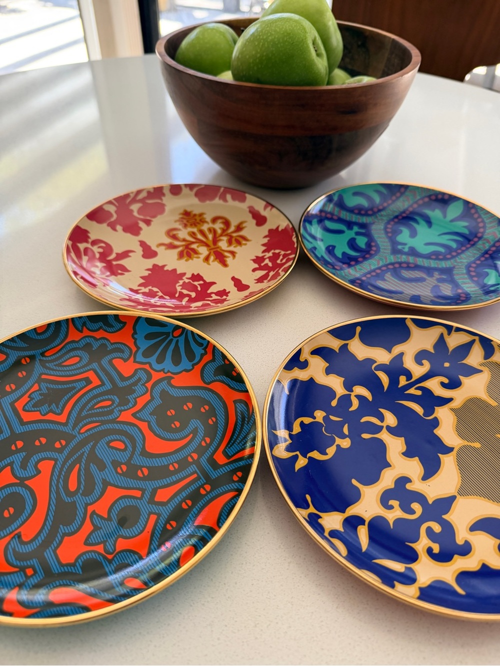 Tracy Reese Multicolor Ceramic Accent Plates - Blue, Teal, Pink, Orange, Gold